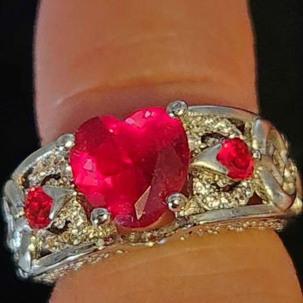 Sterling Silver 925 Ring, Ruby Heart, Size 4.5